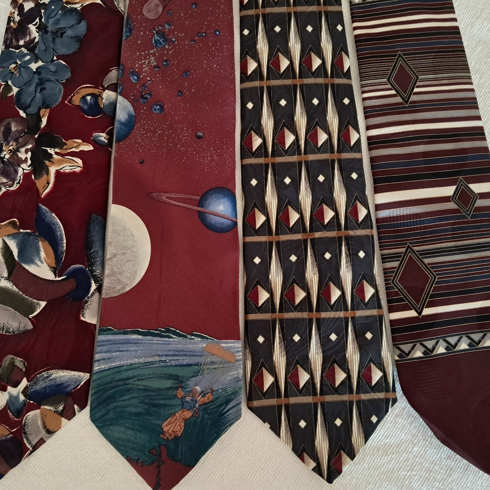 Vintage Designer Men's Silk 4pc Set Collection - Floral, Planetary, Geometric